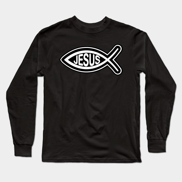 Jesus fish Christian religious symbol black and white Long Sleeve T-Shirt by pickledpossums